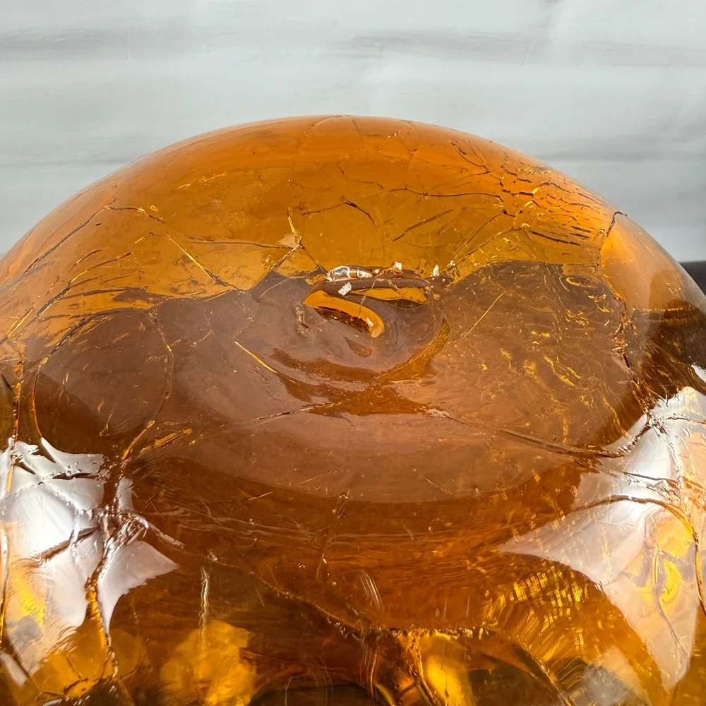 Blenko 8016M Amber Crackle Pill Vase Don Shepherd Design